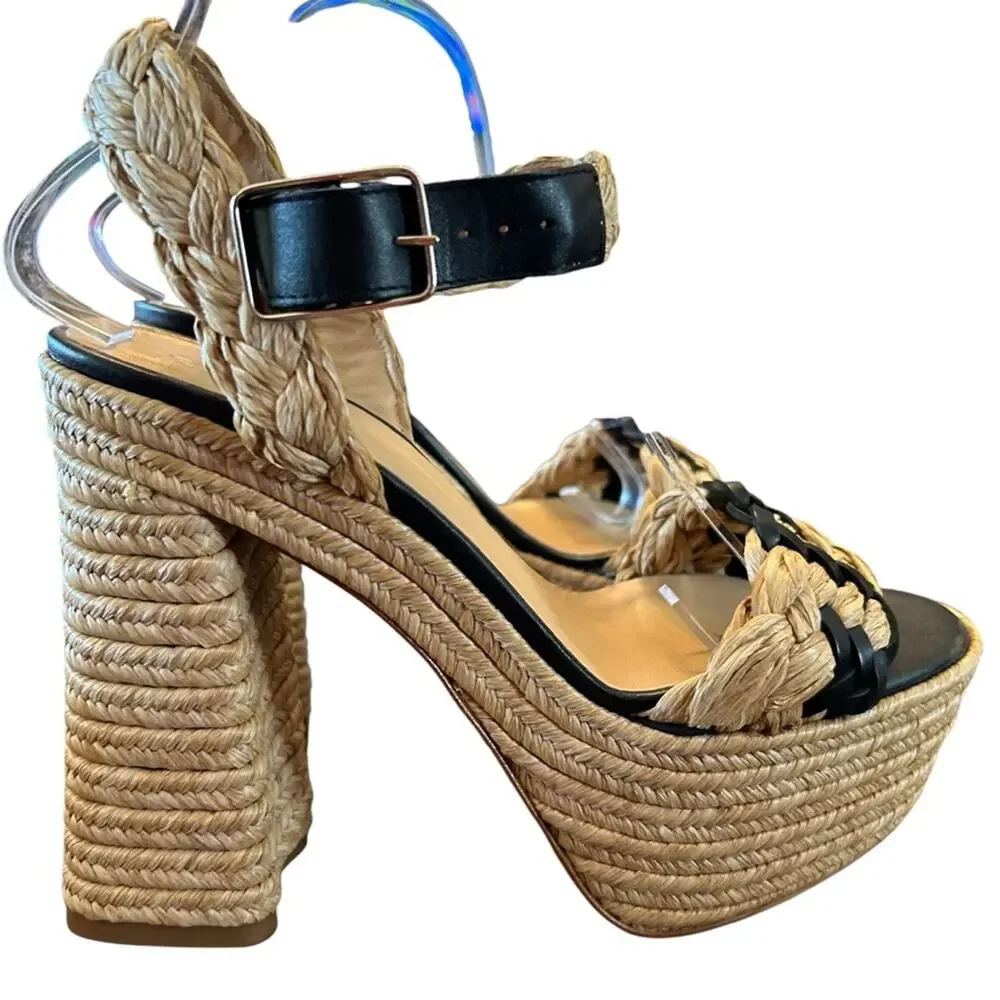 Castaner Agnes Raffia & Leather Platform Sandals Braided Detail NEW EU 39 US 8
